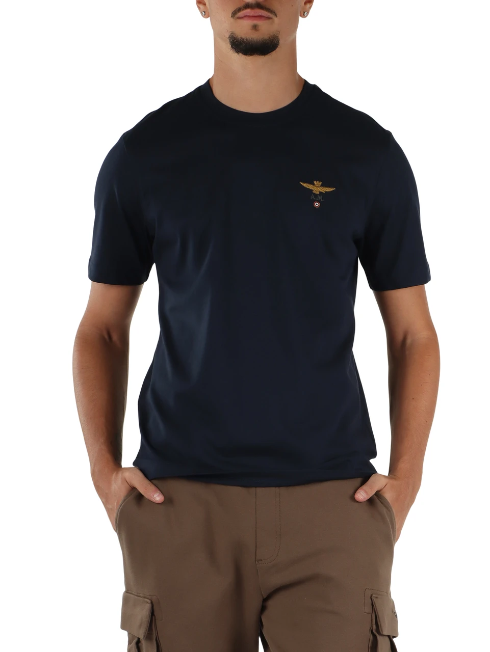 Dunkelblau | Baumwoll-T-Shirt mit Logostickerei