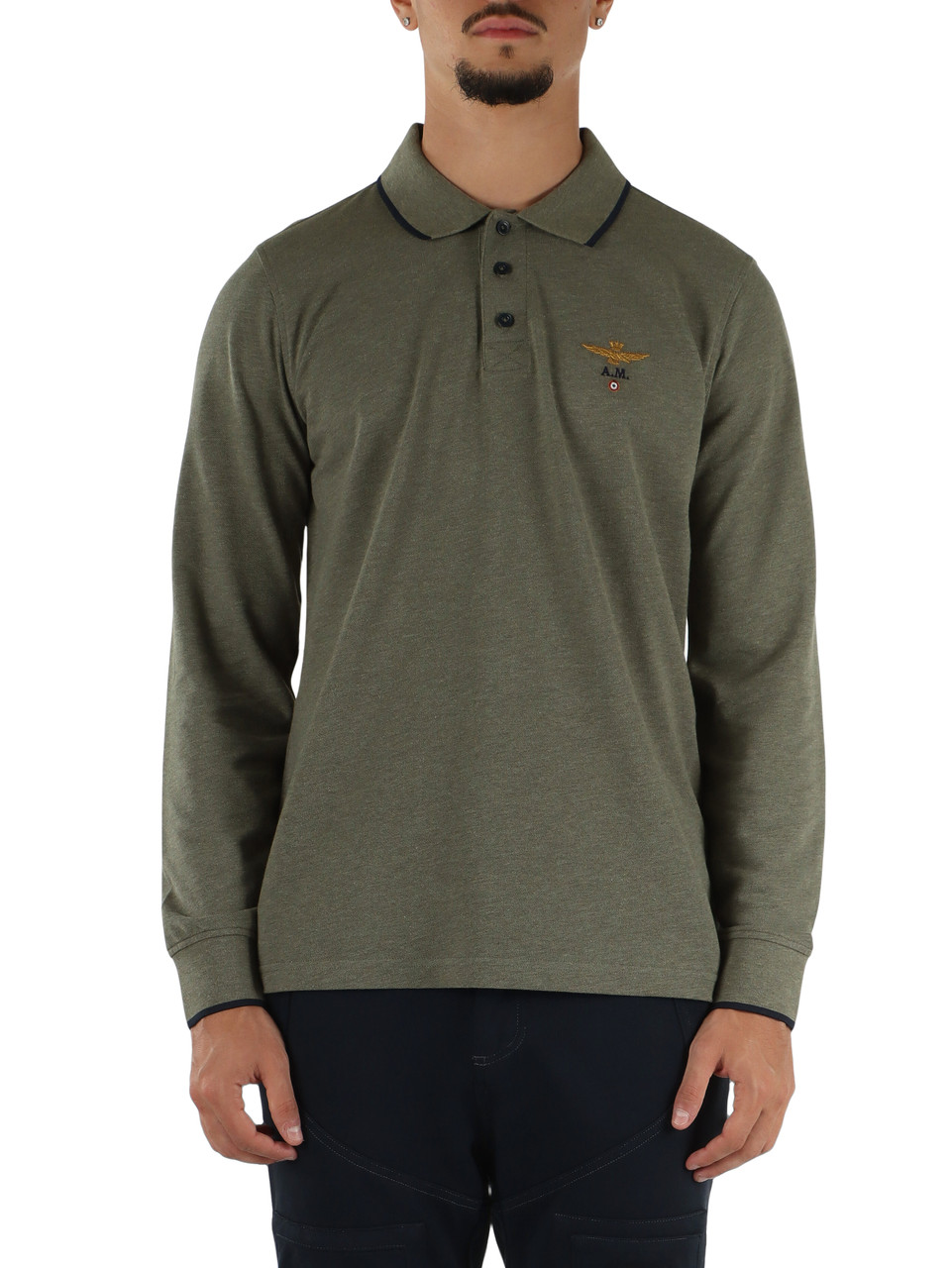 GRÜN | Langarm-Poloshirt Regular Fit aus Piqué-Baumwolle