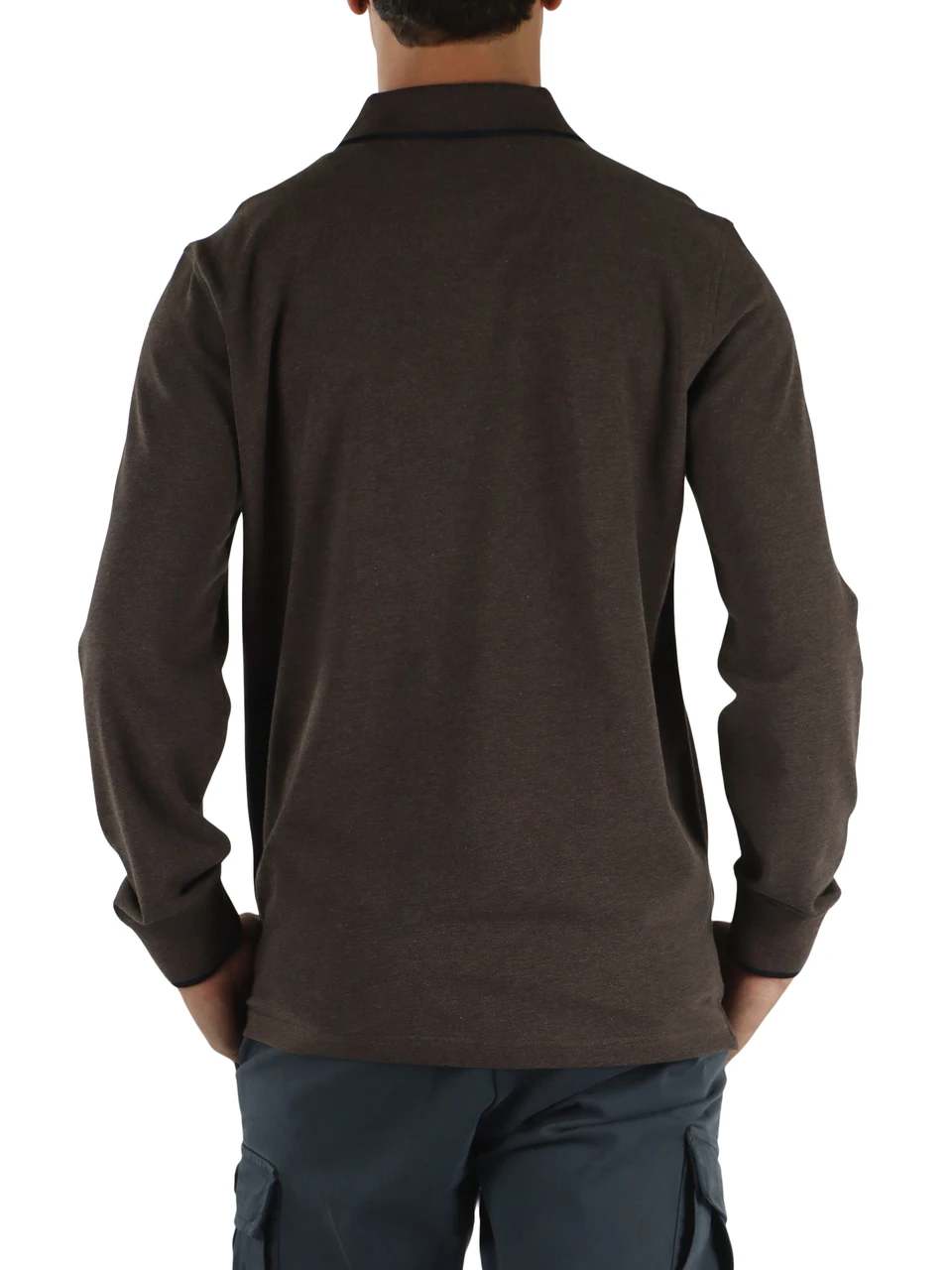 MARRONE | Polo manica lunga regular fit in cotone piquet