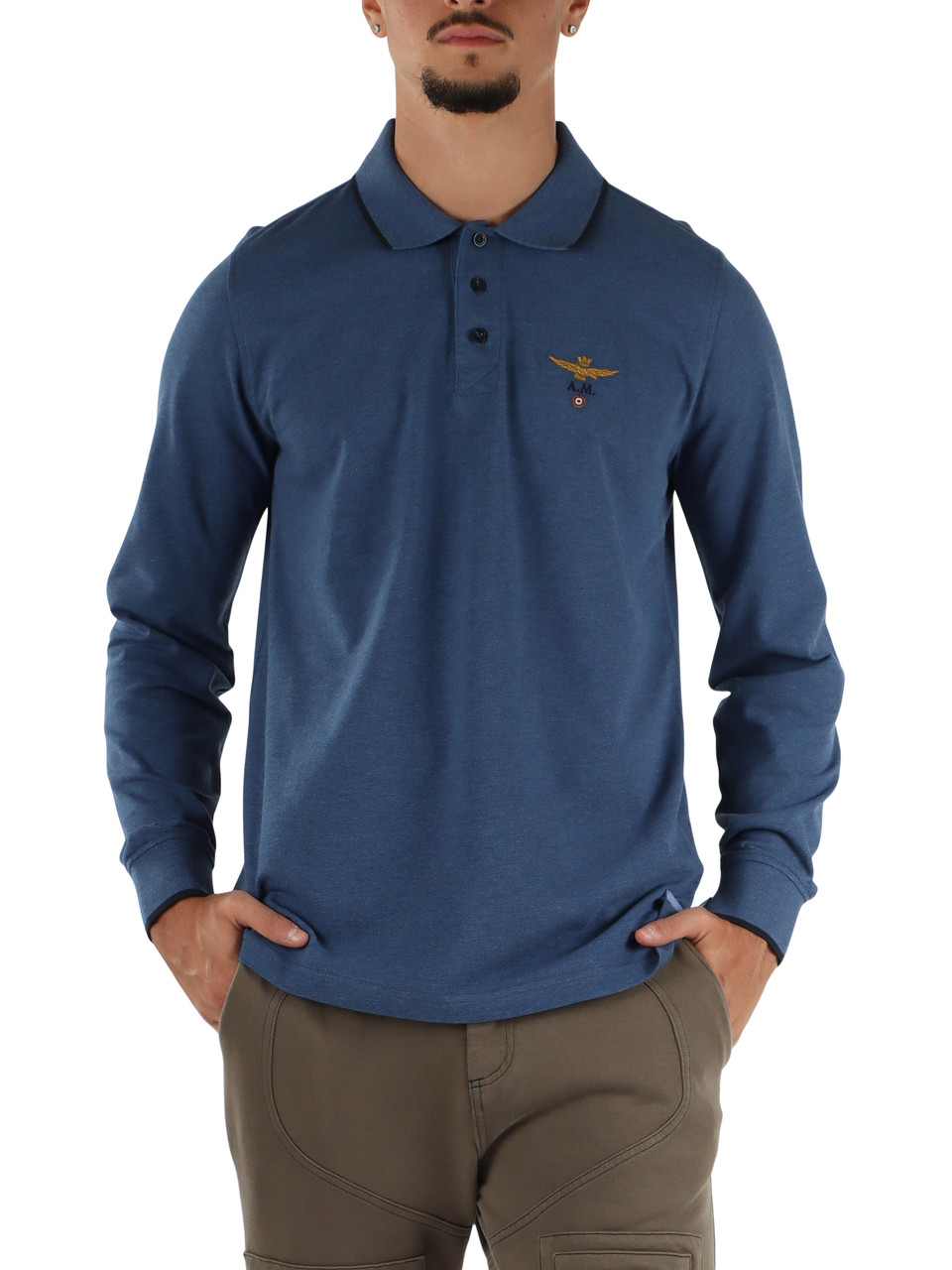 HELLBLAU | Langarm-Poloshirt Regular Fit aus Piqué-Baumwolle
