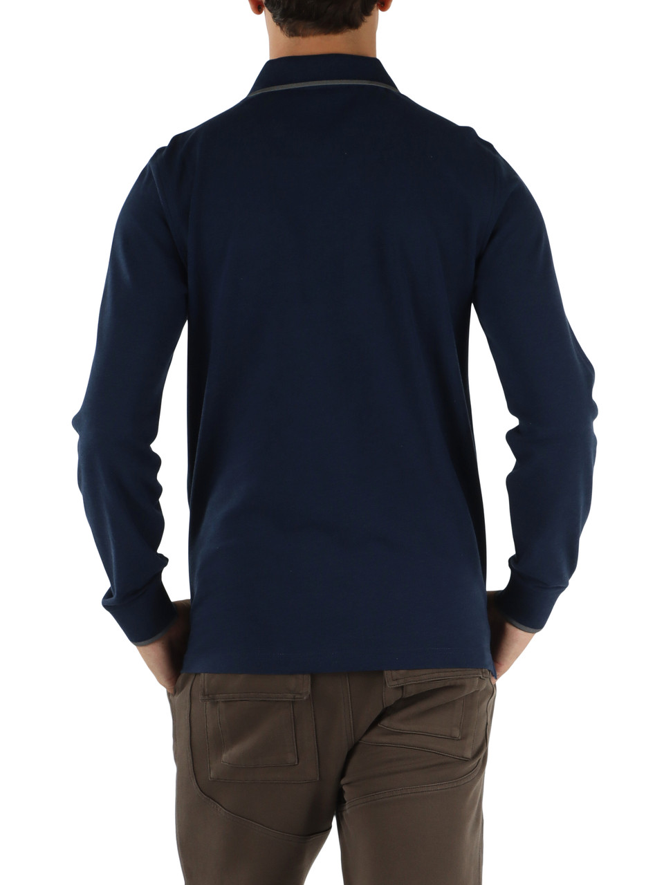 Dunkelblau | Langarm-Poloshirt Regular Fit aus Piqué-Baumwolle