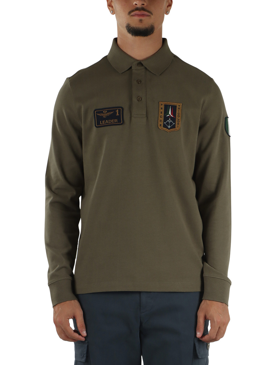 VERDE MILITARE | Polo manica lunga regular fit in cotone