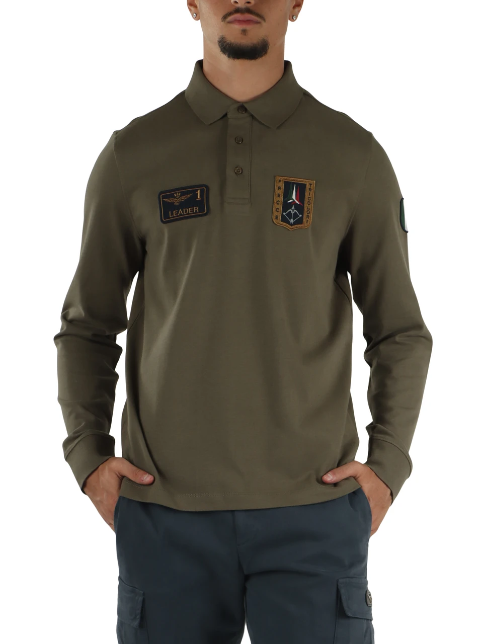 Militärgrün | Langarm-Poloshirt Regular Fit aus Baumwolle
