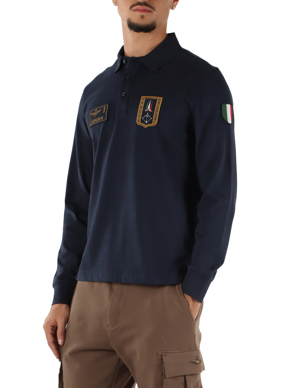 Dunkelblau | Langarm-Poloshirt Regular Fit aus Baumwolle