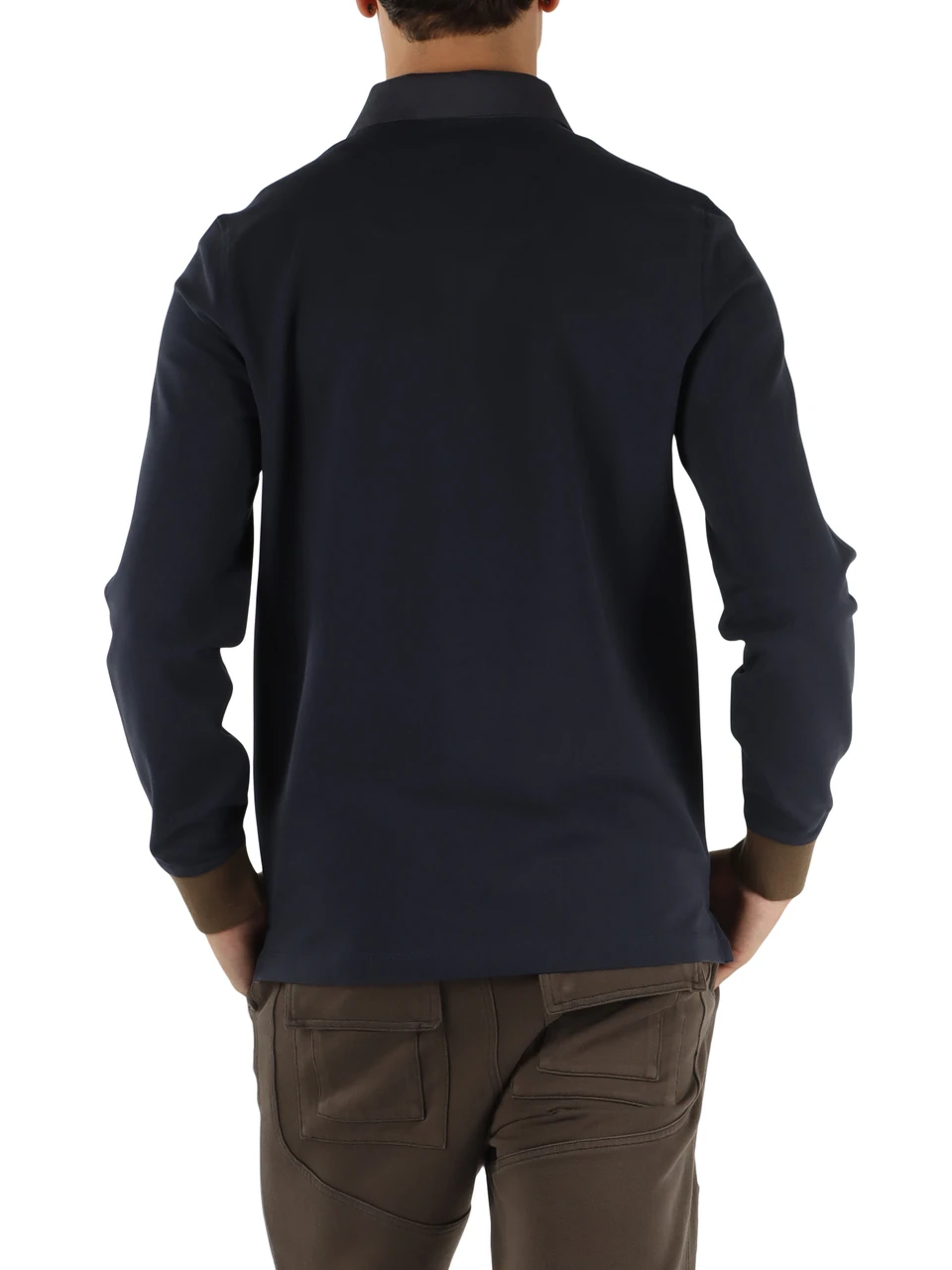 Dunkelblau | Langarm-Poloshirt Regular Fit aus Stretch-Piqué-Baumwolle