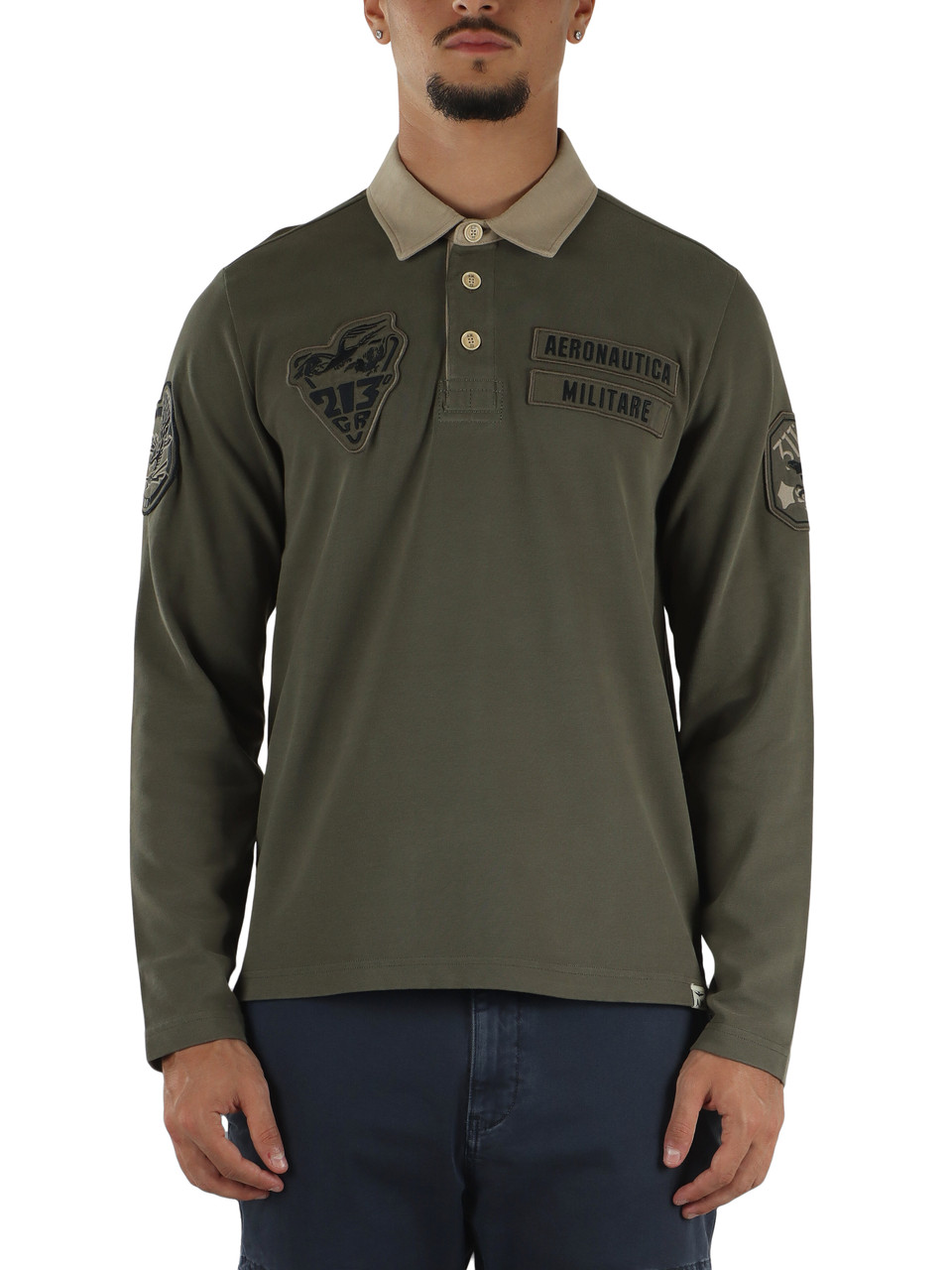 VERDE MILITARE | Polo manica lunga regular fit in cotone