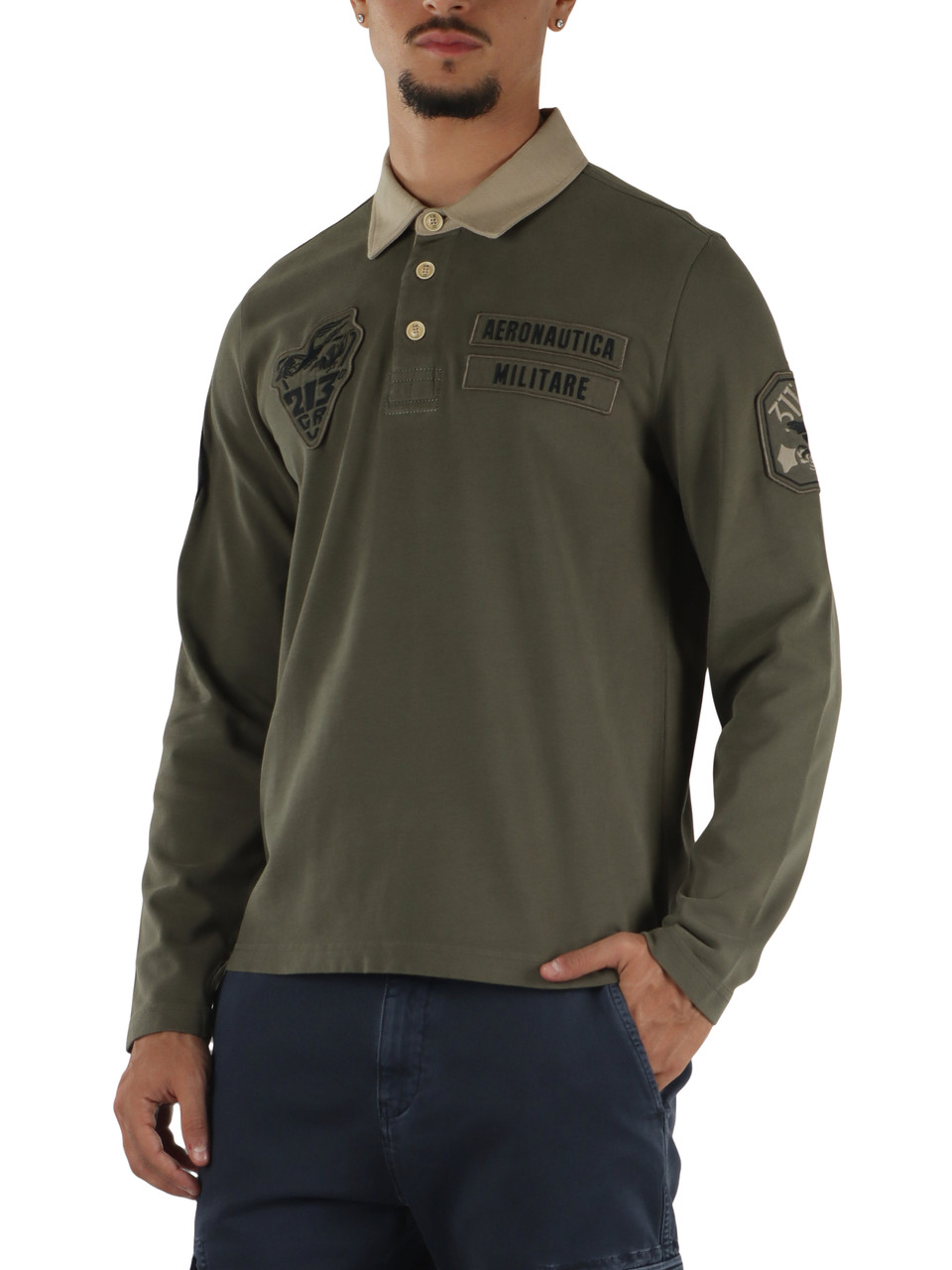 VERDE MILITARE | Polo manica lunga regular fit in cotone