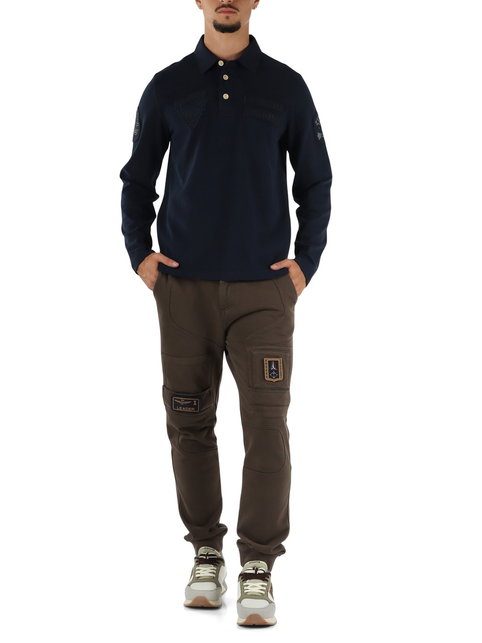 Dunkelblau | Langarm-Poloshirt Regular Fit aus Baumwolle