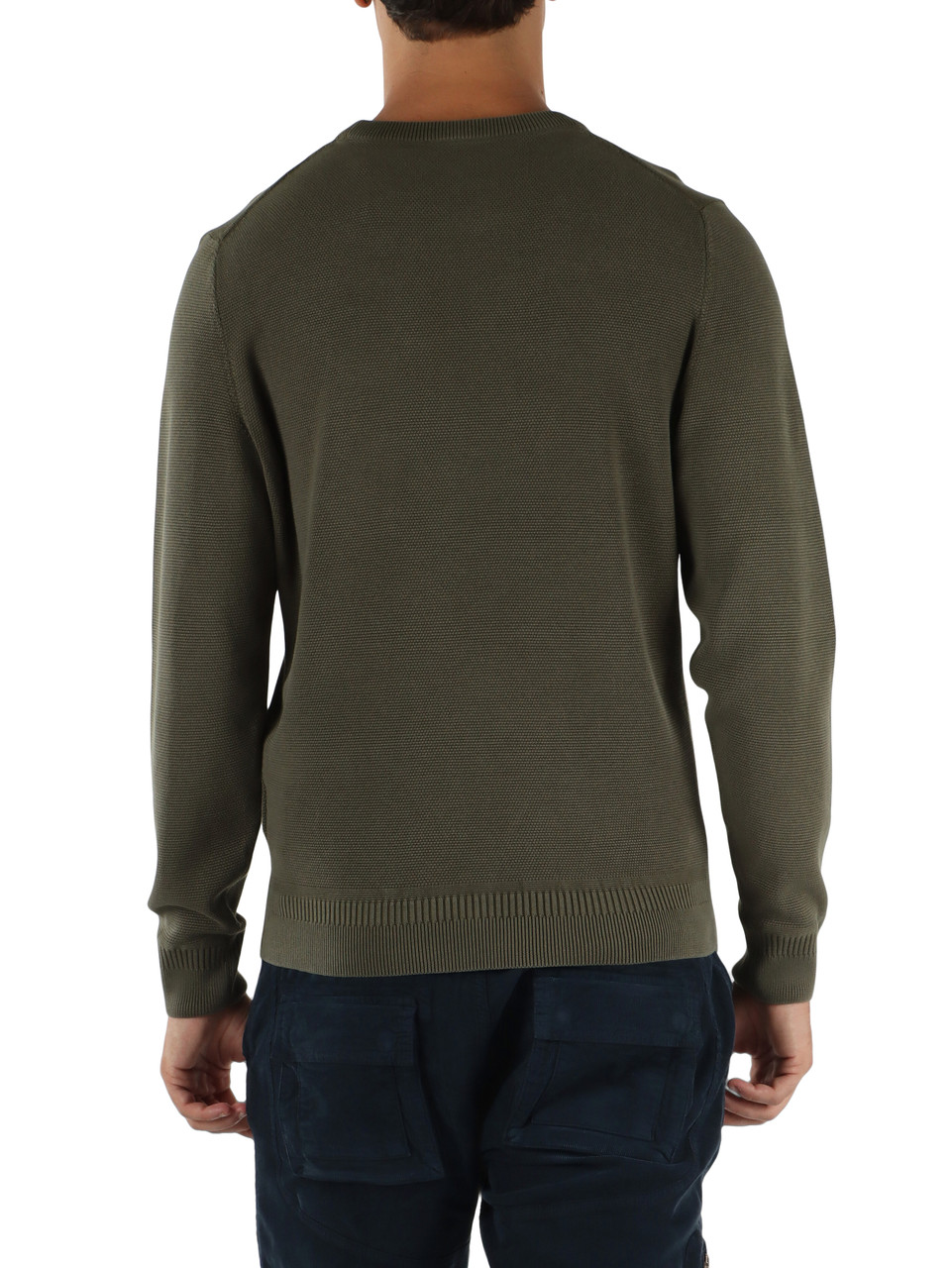 VERDE MILITARE | Maglia girocollo in cotone e lyocell con ricamo logo