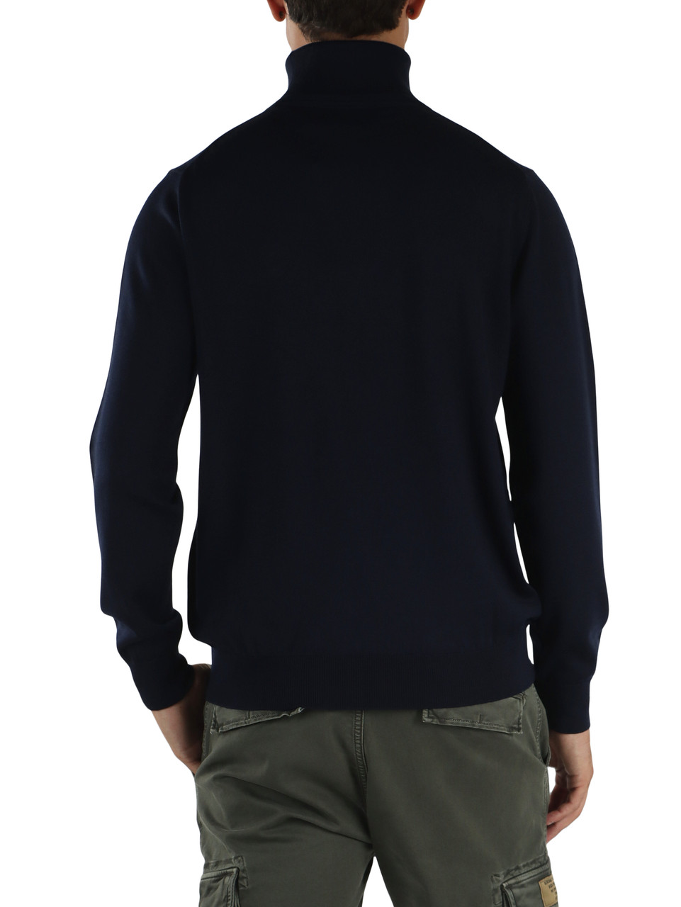 BLU SCURO | Maglia collo alto in lana merino con ricamo logo