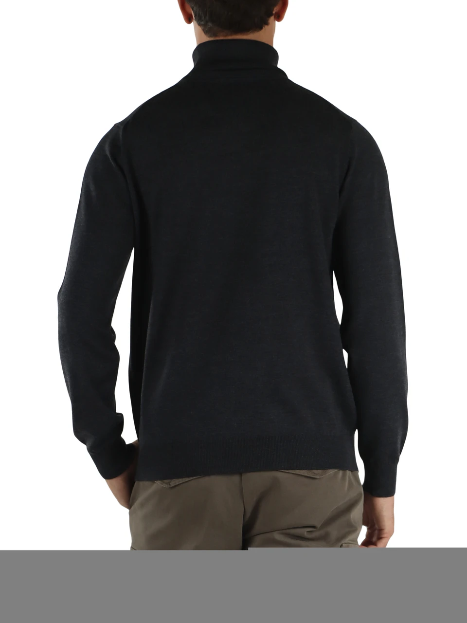 GRIGIO SCURO | Maglia collo alto in lana merino con ricamo logo