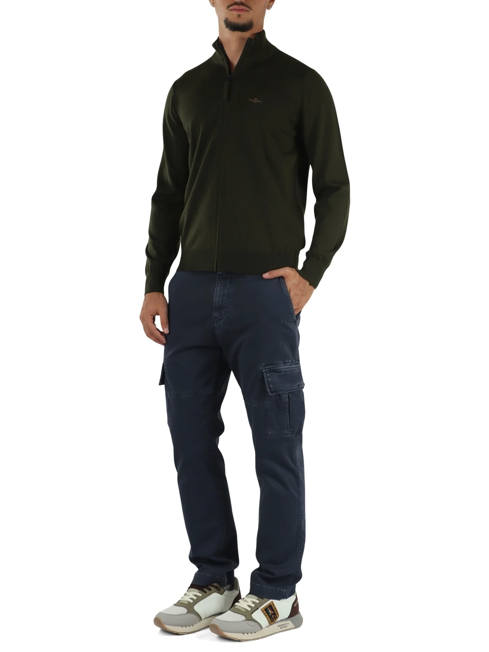 VERDE SCURO | Cardigan con zip in lana merino