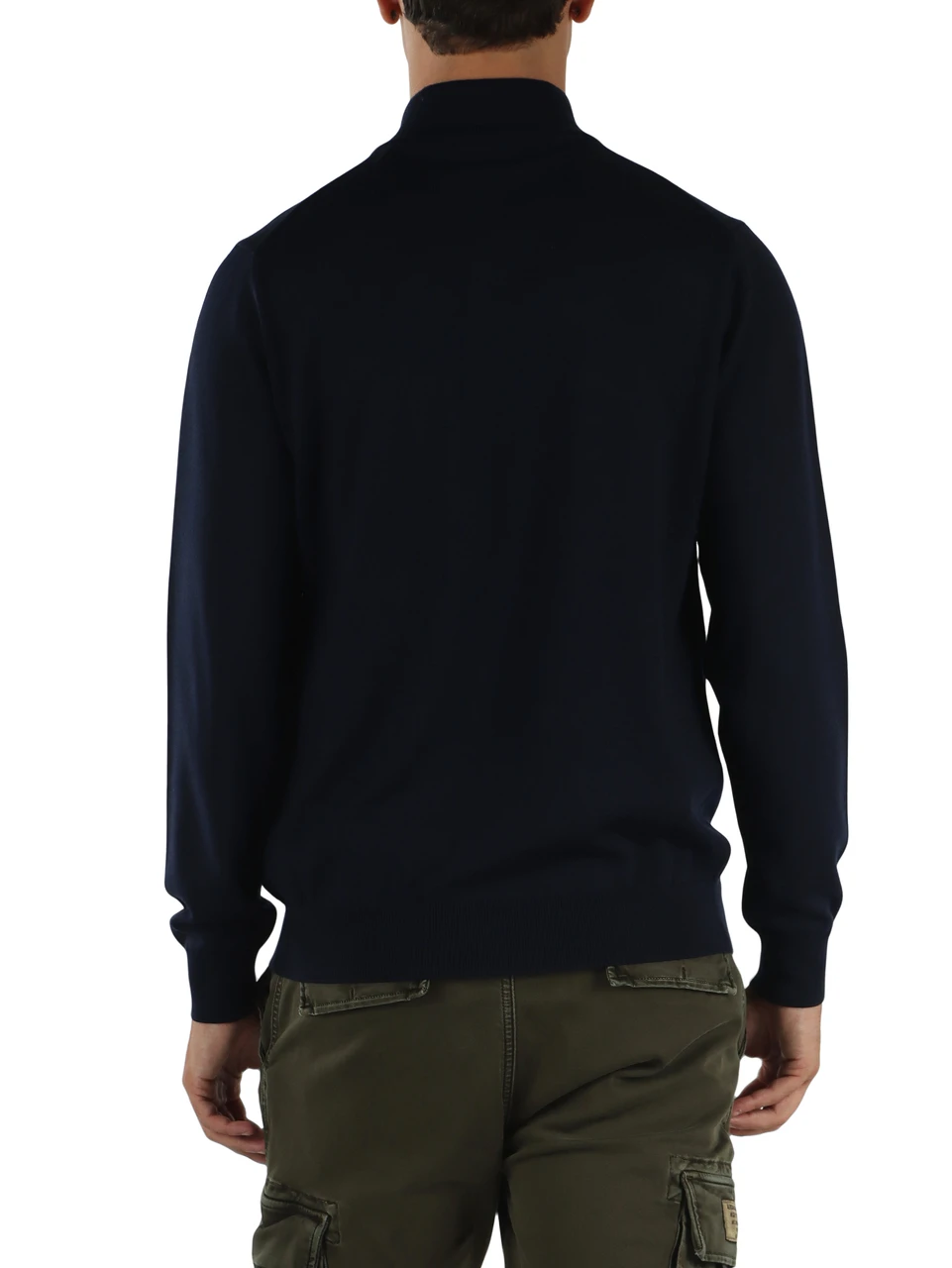 BLU SCURO | Maglia in lana merino con bottoni al collo