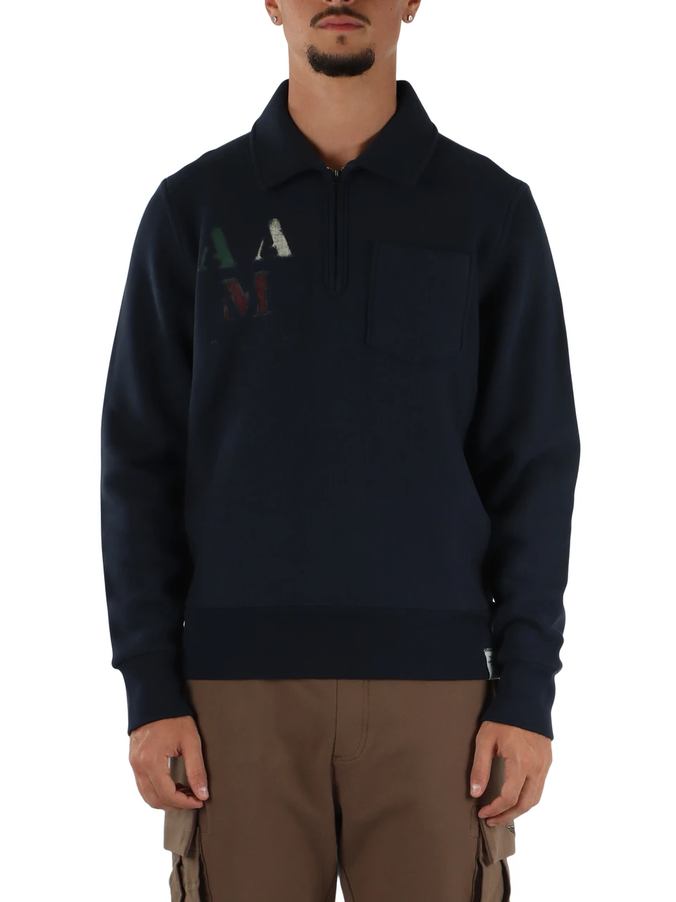 BLU | Felpa mezza zip Accademia con stampa logo