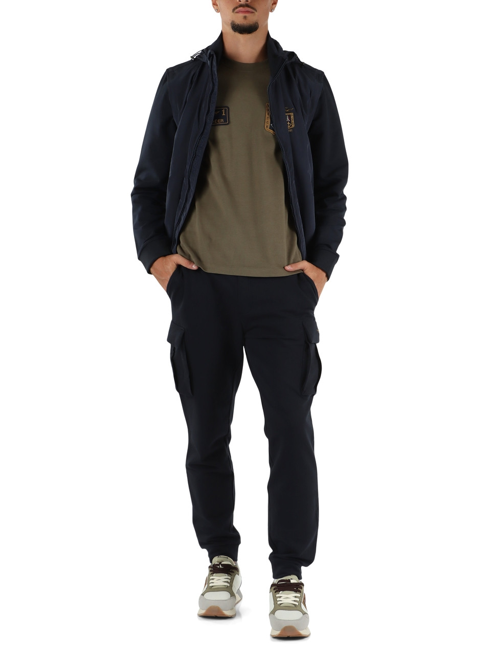 BLU SCURO | Pantalone sportivo cargo regular fit in cotone felpato