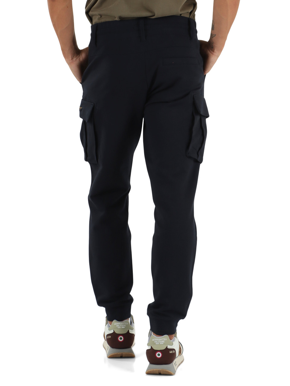 BLU SCURO | Pantalone sportivo cargo regular fit in cotone felpato