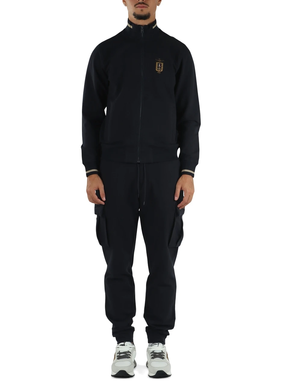 BLU SCURO | Tuta sportiva regular fit in cotone felpato