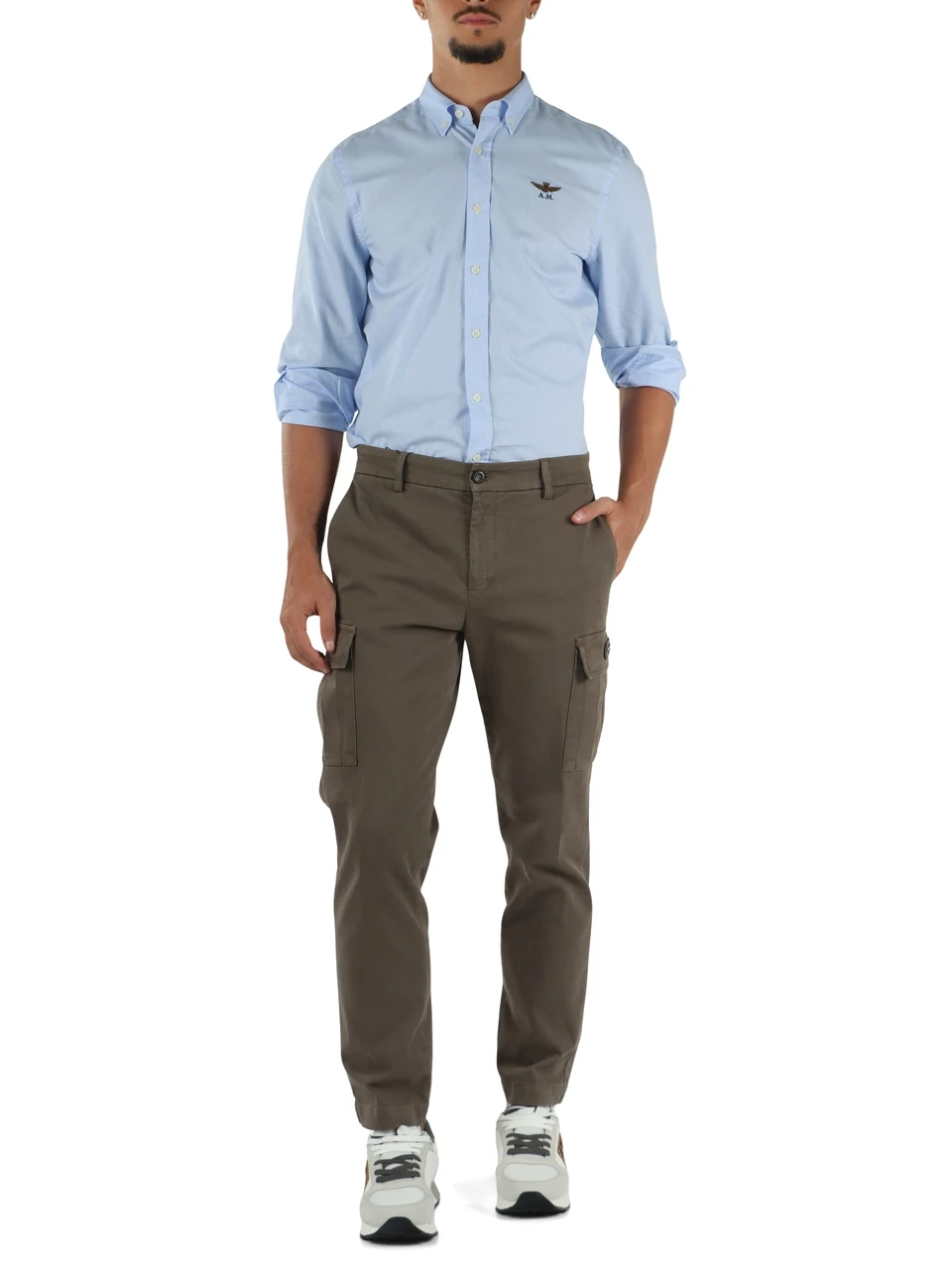 KAKI | Pantalone cargo regular fit in cotone stretch