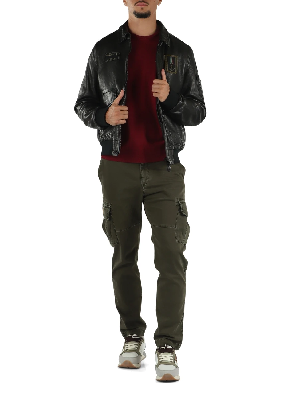 NERO | Giacca Pilot in pelle con patch logo