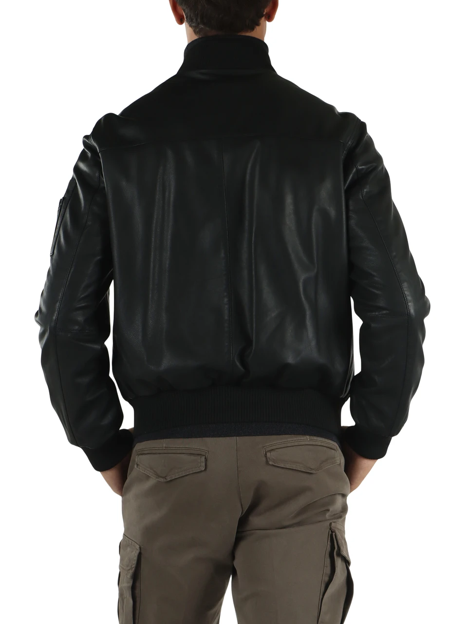 NERO | Giacca bomber in pelle con placca logo