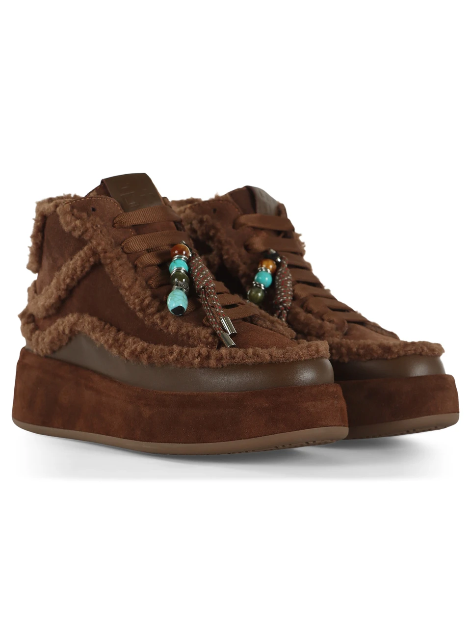 MARRONE | Stivaletti stringati in suede ed ecopelliccia LOLITA01