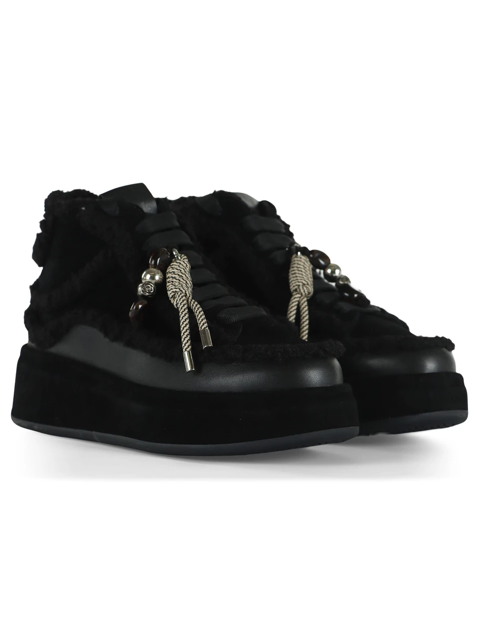 NERO | Stivaletti stringati in suede ed ecopelliccia LOLITA03