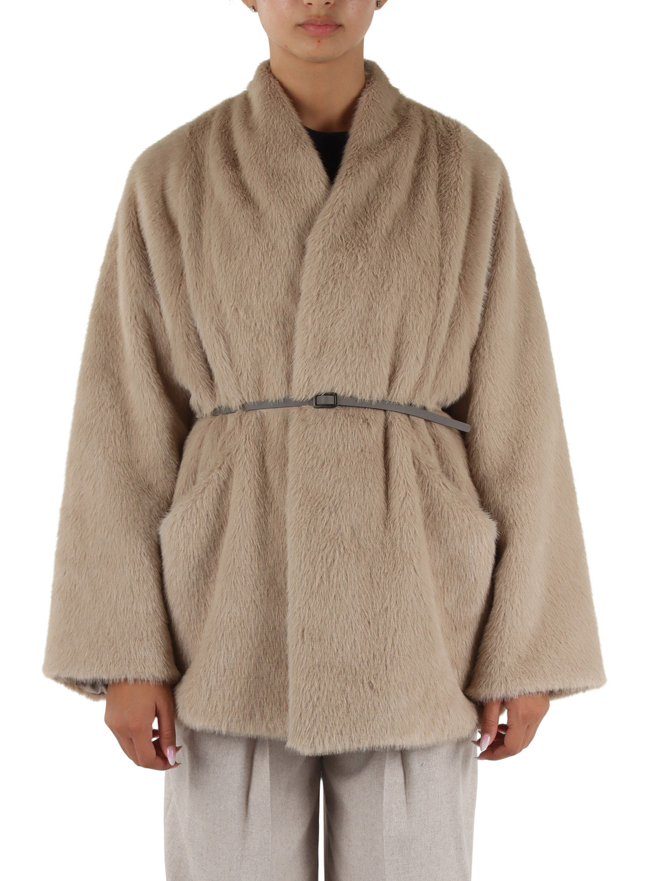BEIGE | Ecopelliccia con cintura