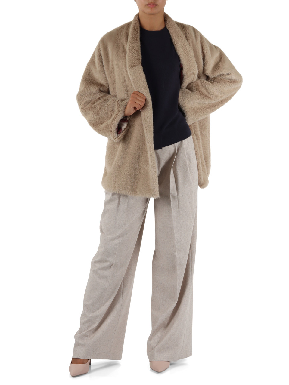 BEIGE | Ecopelliccia con cintura