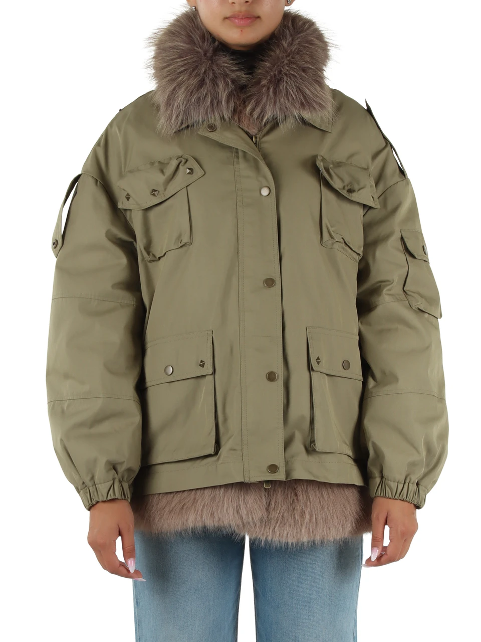 VERDE | Giubbotto in misto cotone con gilet interno in ecopelliccia