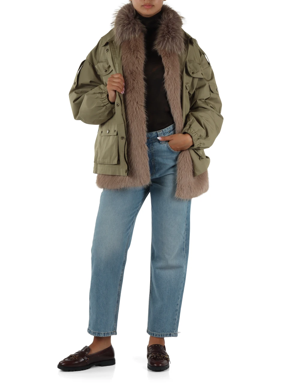 VERDE | Giubbotto in misto cotone con gilet interno in ecopelliccia