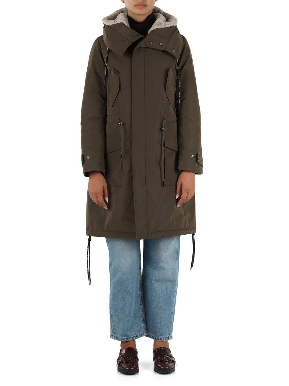 VERDE MILITARE | Giacca simil parka con interno in ecopelliccia