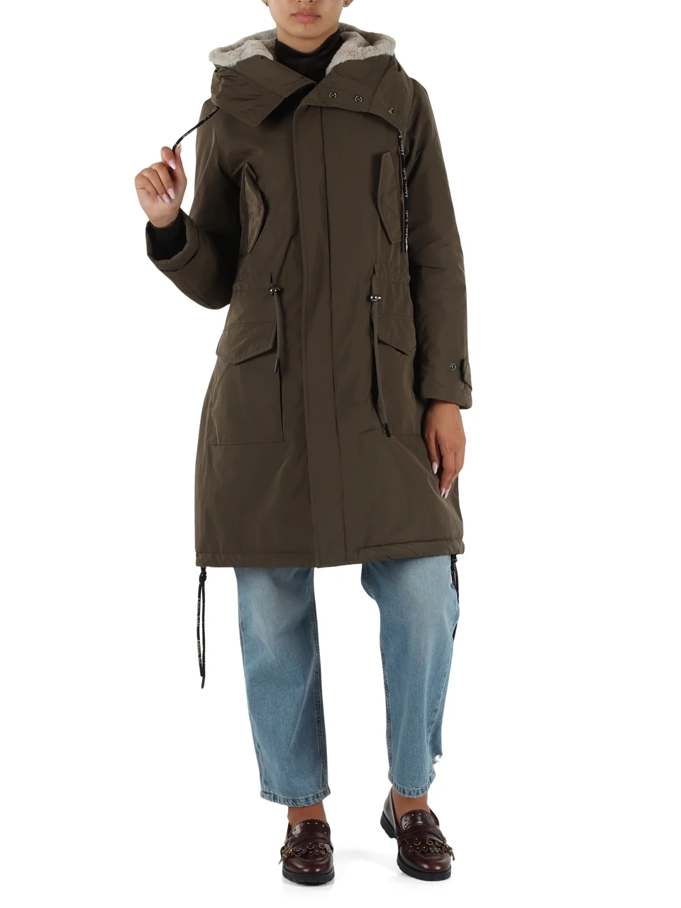 VERDE MILITARE | Giacca simil parka con interno in ecopelliccia