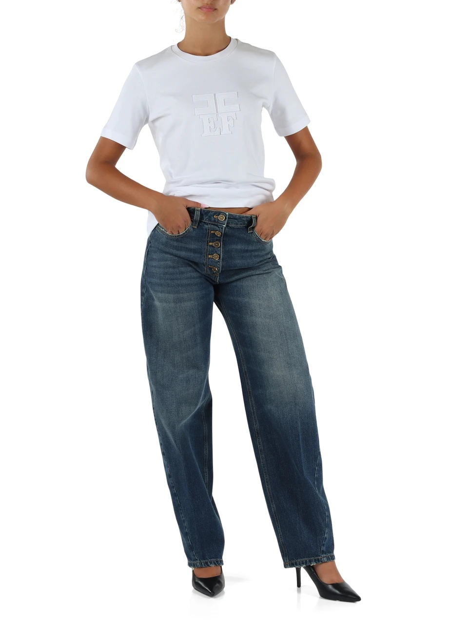 BIANCO | T-shirt oversize in cotone con patch logo