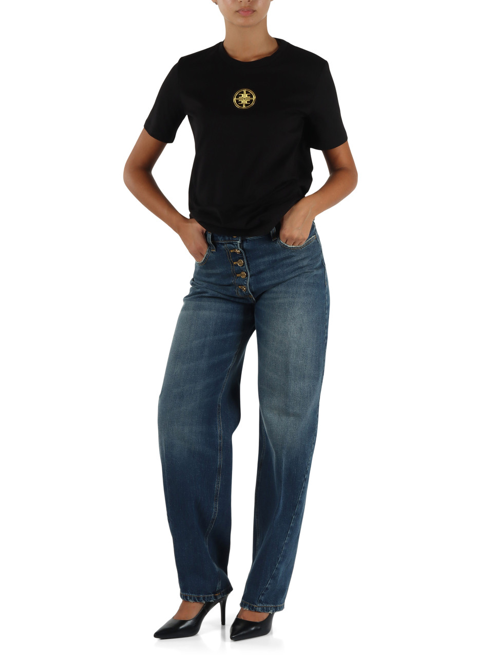 NERO | T-shirt oversize in cotone con placca logo