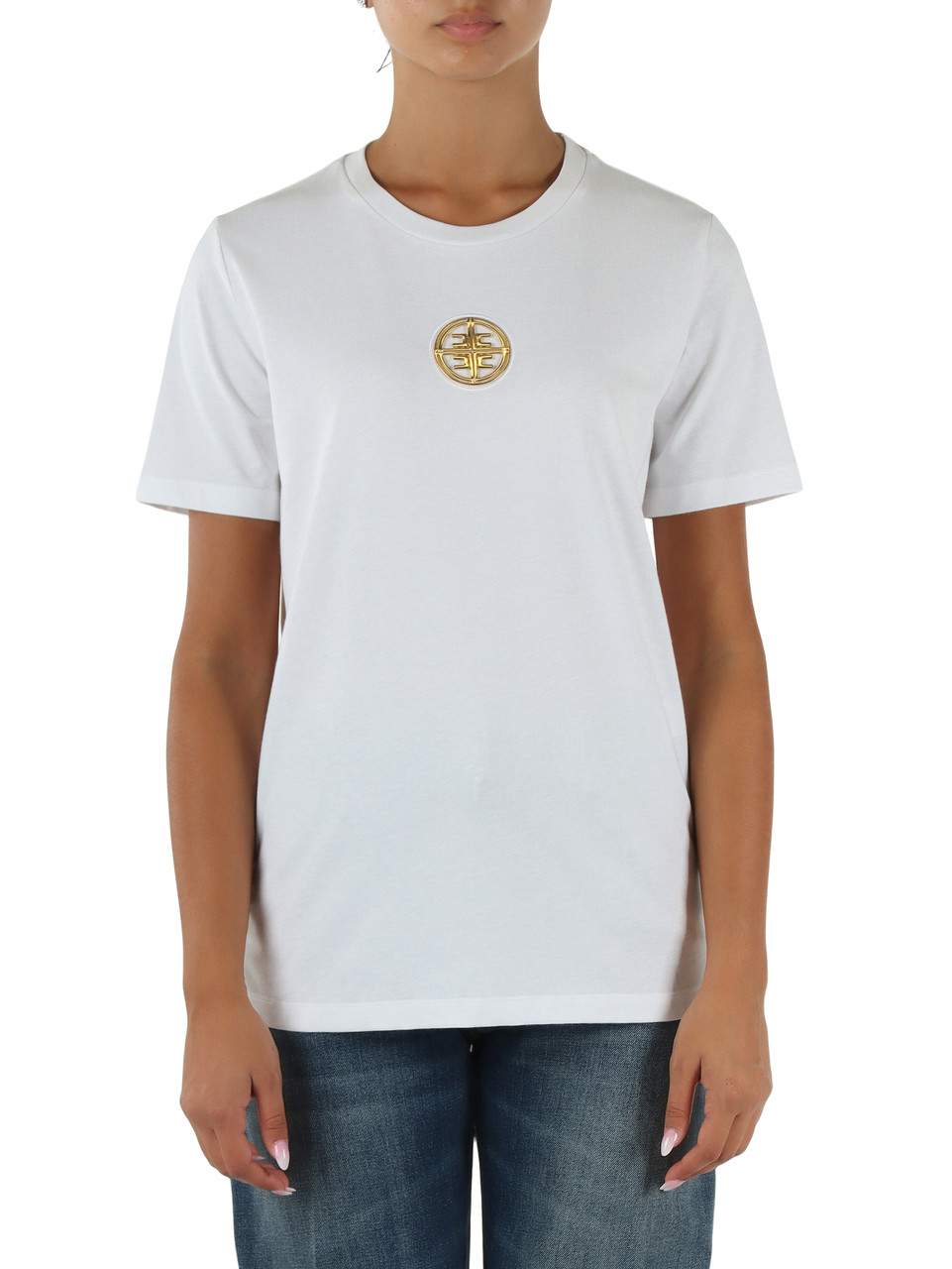 BIANCO | T-shirt oversize in cotone con placca logo