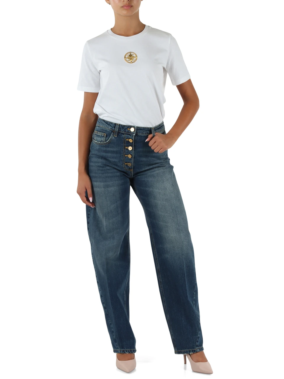 BIANCO | T-shirt oversize in cotone con placca logo