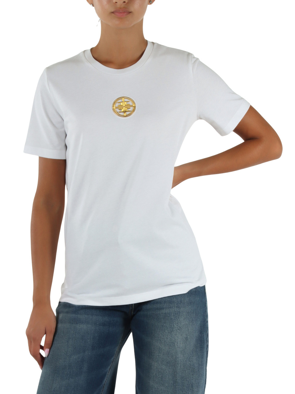 BIANCO | T-shirt oversize in cotone con placca logo