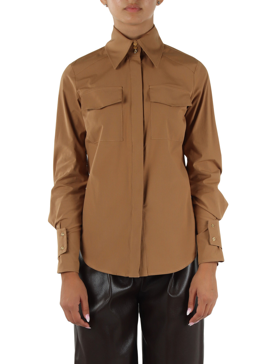 CAMMELLO | Camicia in cotone stretch con collo alto a punta
