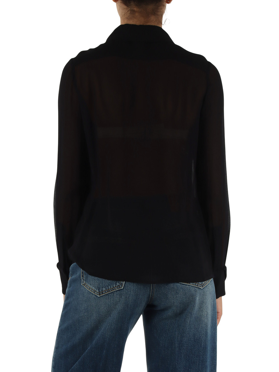 NERO | Blusa in georgette con dettagli logo rimovibili