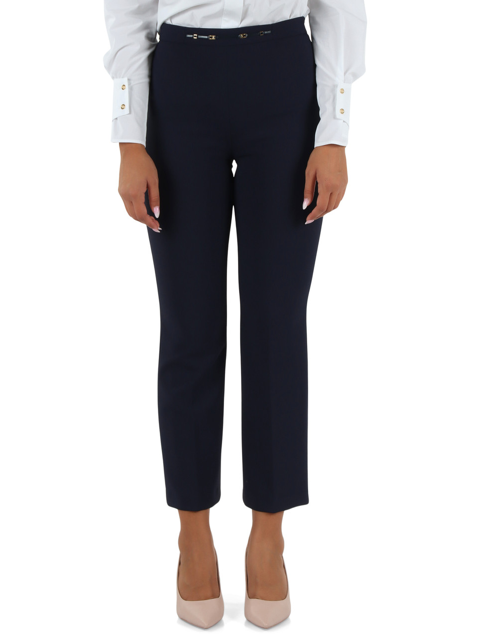 Dunkelblau | Essentials Trumpet-Hose aus doppelt Stretch-Crêpe