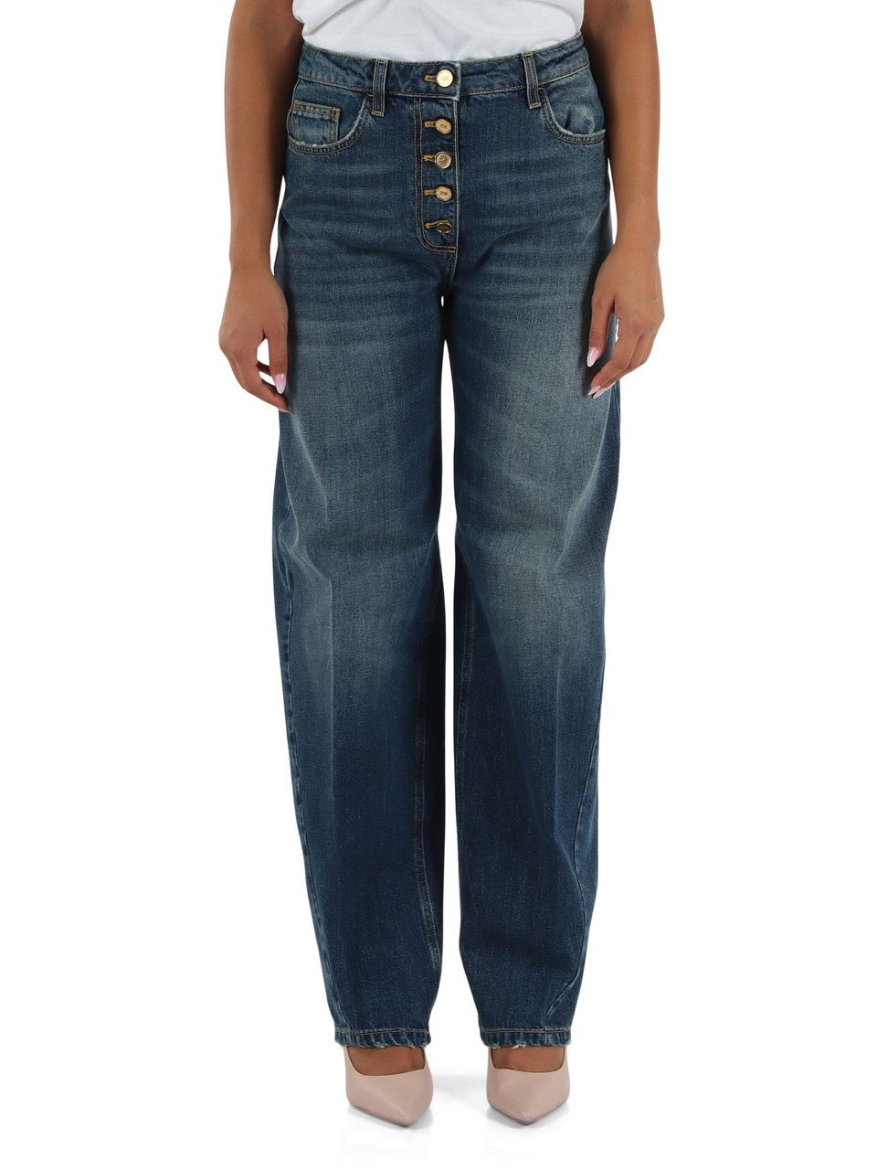 BLU | Pantaloni jeans balloon cinque tasche con bottoni logo