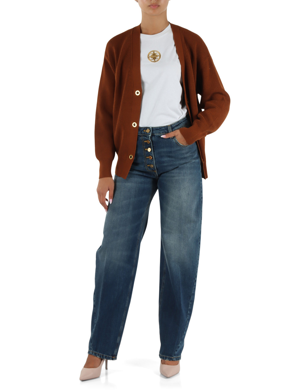 BLU | Pantaloni jeans balloon cinque tasche con bottoni logo