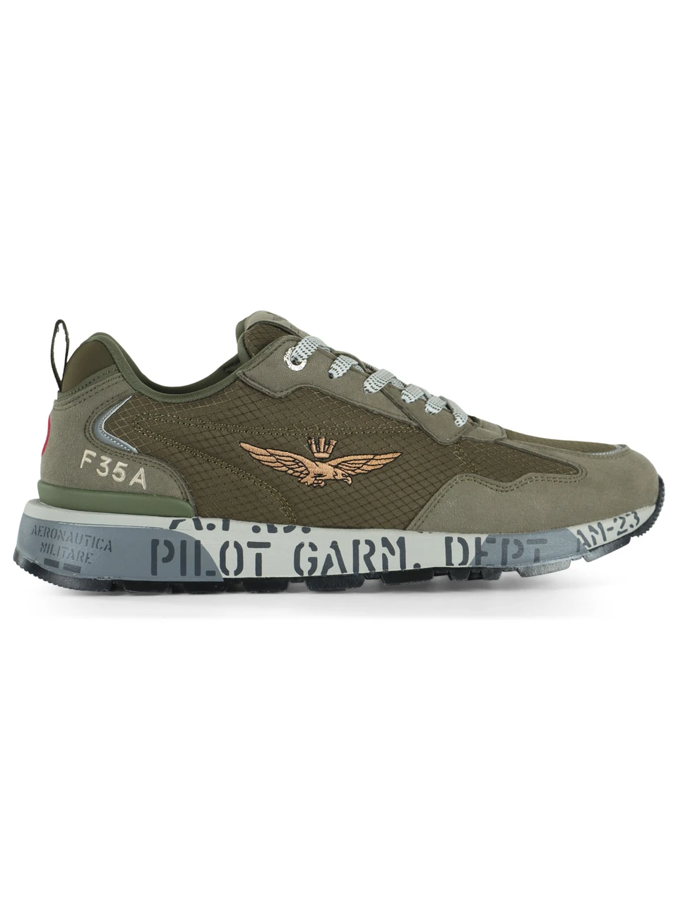VERDE MILITARE | Sneakers in tessuto ed ecosuede con ricamo logo