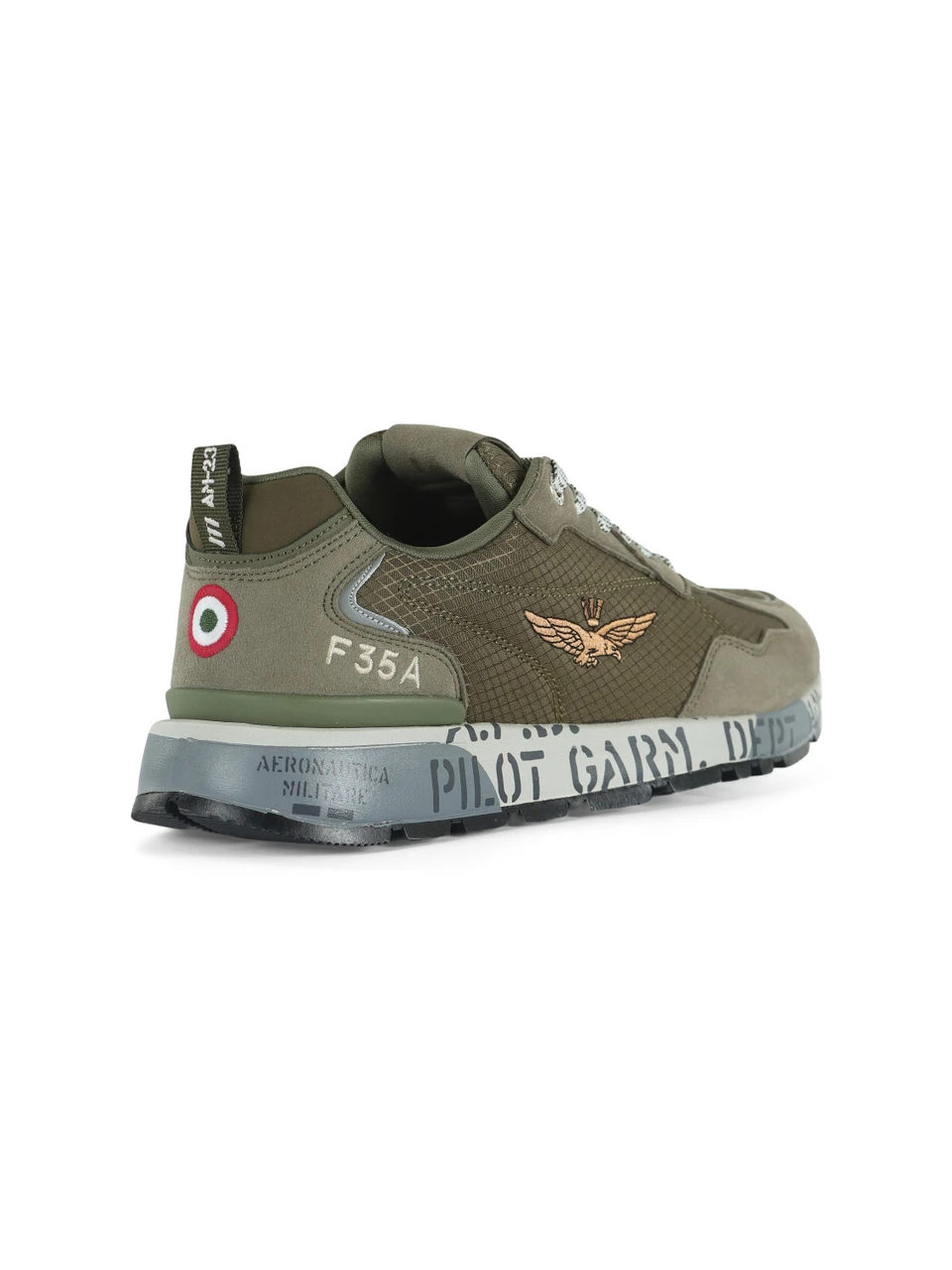 VERDE MILITARE | Sneakers in tessuto ed ecosuede con ricamo logo