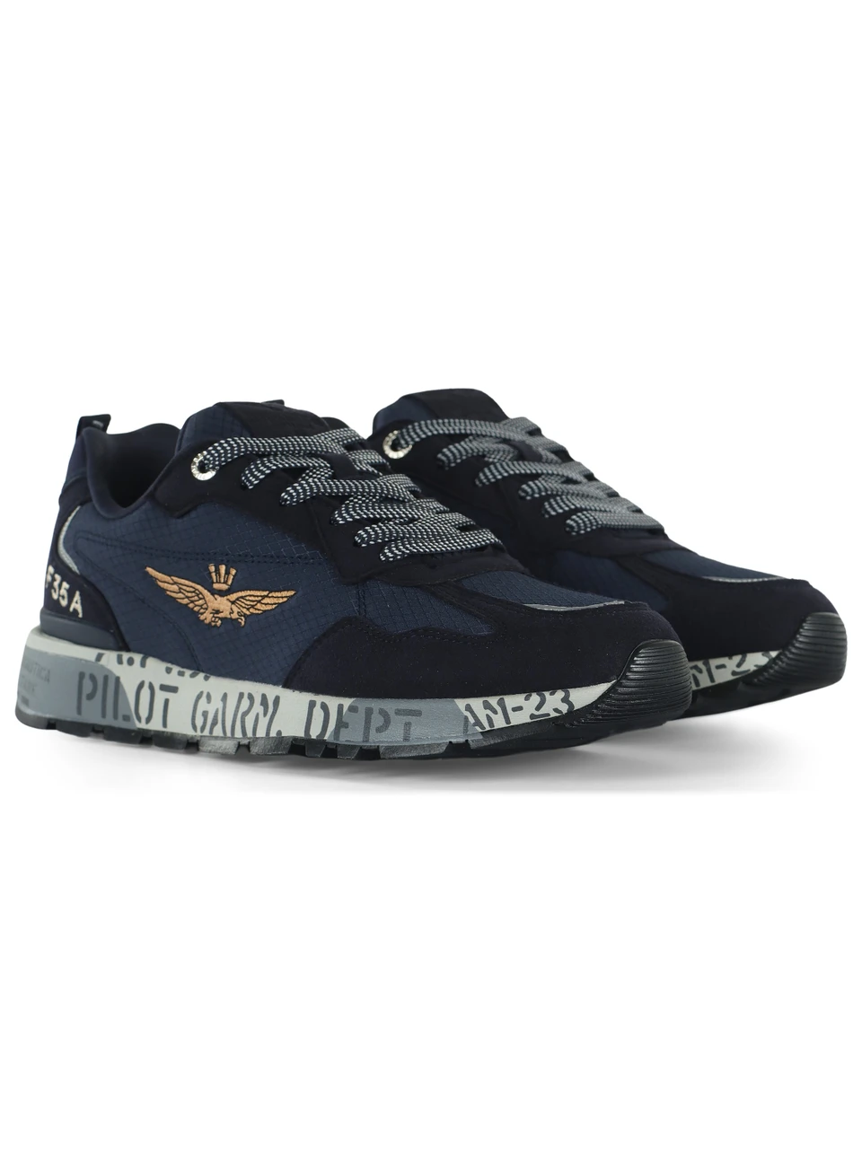 BLU | Sneakers in tessuto ed ecosuede con ricamo logo