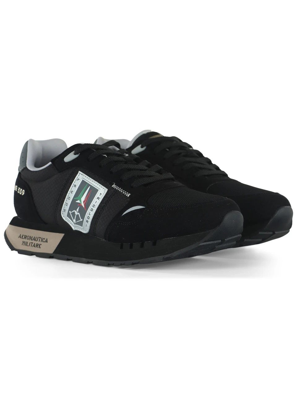 NERO | Sneakers in tessuto ed ecosuede con patch logo