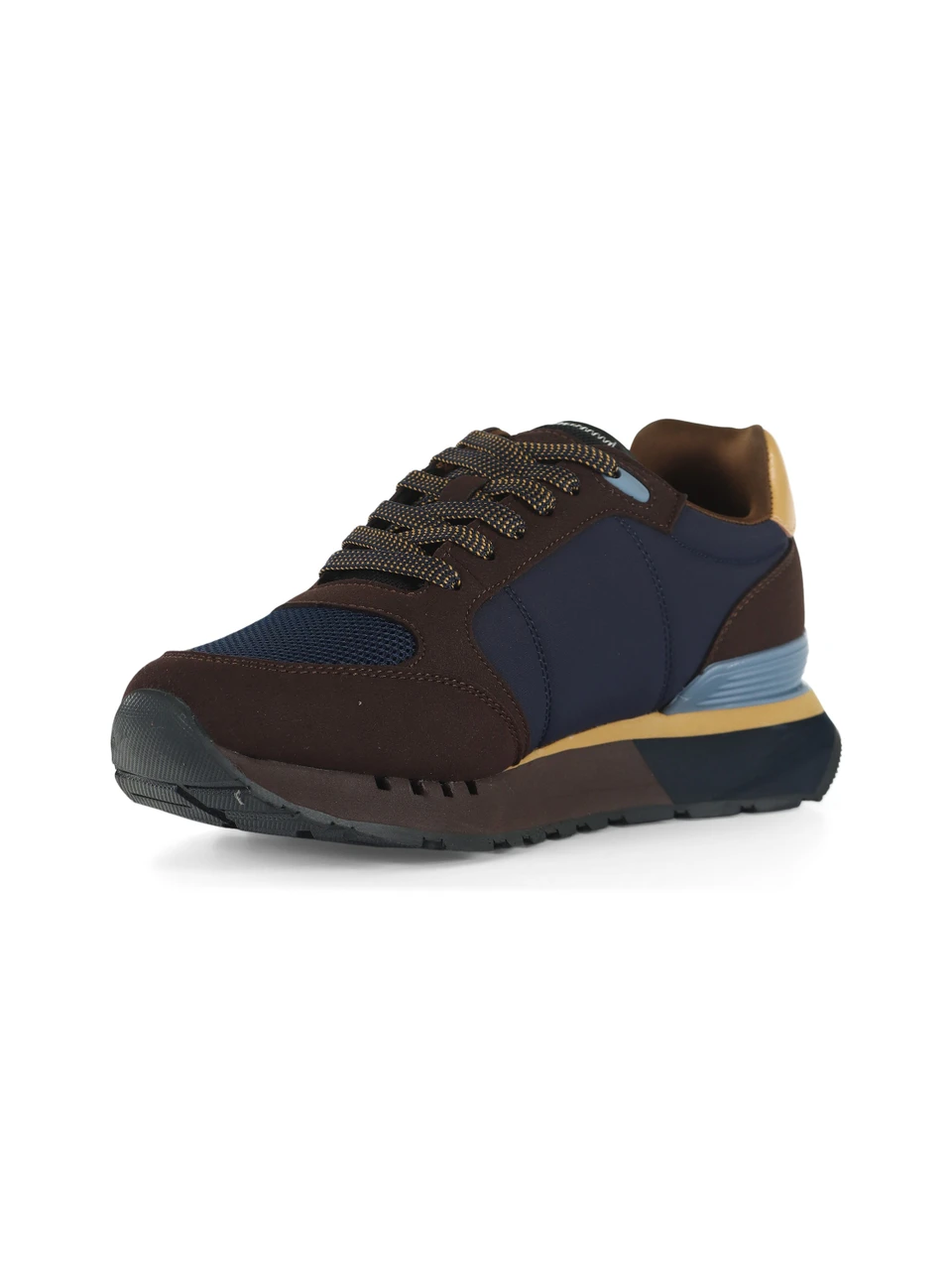 MARRONE | Sneakers in tessuto ed ecosuede con patch logo