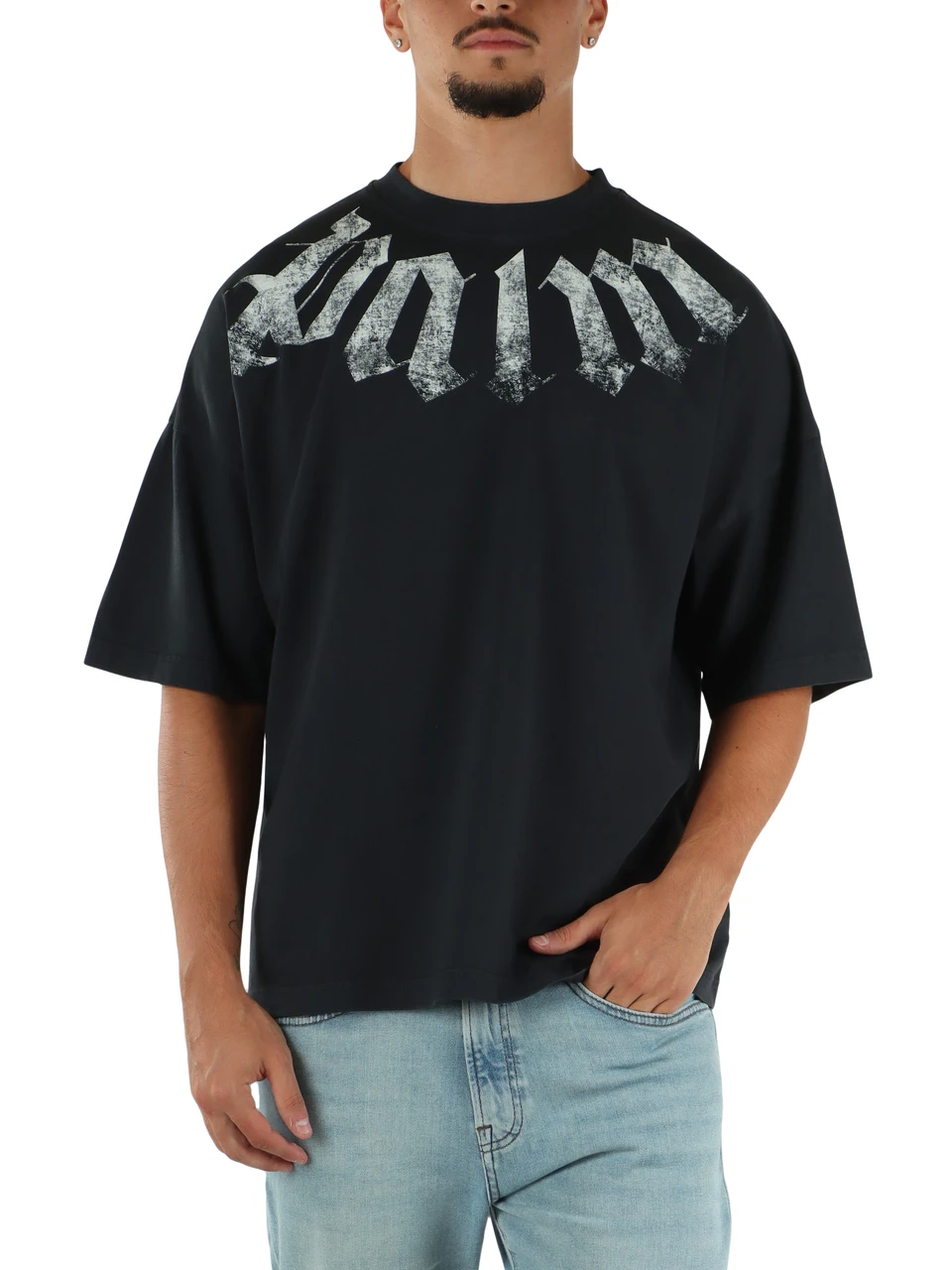 GRIGIO SCURO | T-shirt loose fit in cotone con scritta logo