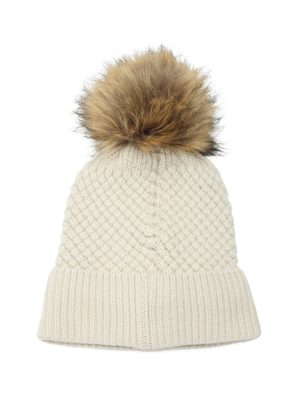 BEIGE | Cappello in misto lana e cashmere GEODESY con pon pon