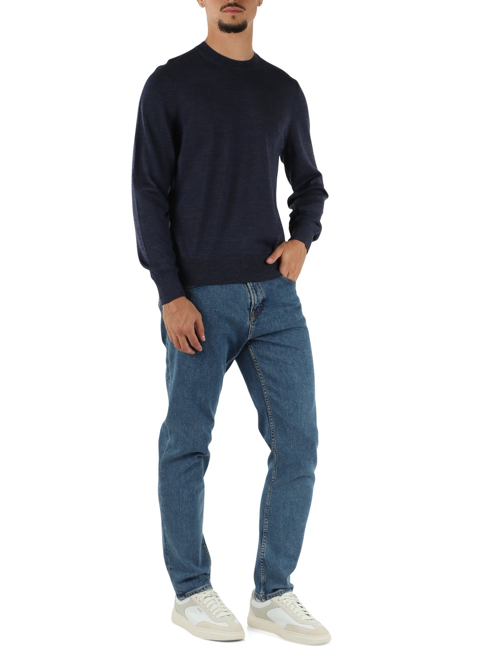 BLU | Maglia girocollo in lana vergine merino extrafine